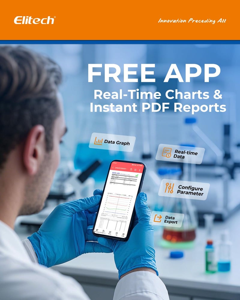 Elitech Bluetooth Hygrometer Thermometer Reusable Temperature Recorder Data Logger with Large Screen Data Storage Export, DR-230-THDE with Dual External Temperature and Humidity Sensor - Image 2